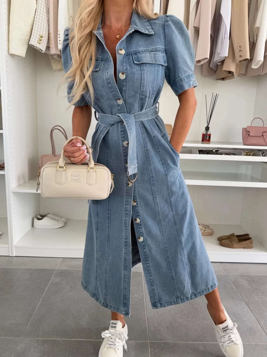 Gabrielle™ | Robe longue en denim à manches – confort moderne, style affirmé