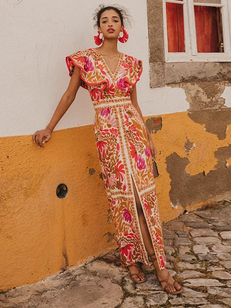 Joséphine™ | Robe longue vintage avec manches sculptées – élégance intemporelle et charme d’exception