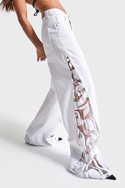 Romy™ | Jean large blanc avec détails en chiffon – style décontracté, allure affirmée