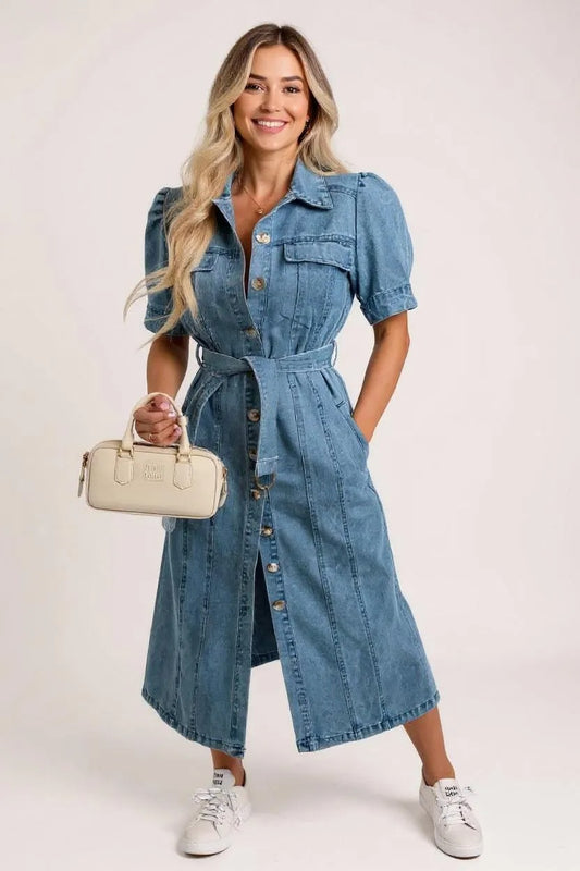 Gabrielle™ | Robe longue en denim à manches – confort moderne, style affirmé