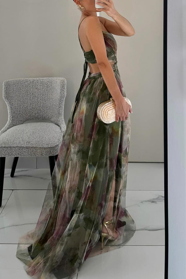 Isaline™ | Robe longue imprimée avec laçage ajustable – chic, féminine et pleine de grâce