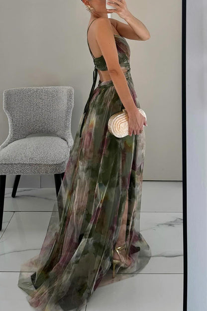 Isaline™ | Robe longue imprimée avec laçage ajustable – chic, féminine et pleine de grâce