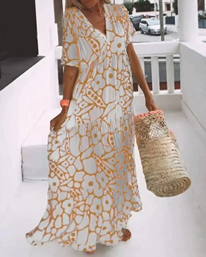 Florine™ | Robe d'été légère à col en V – fraîcheur, liberté et style sous le soleil