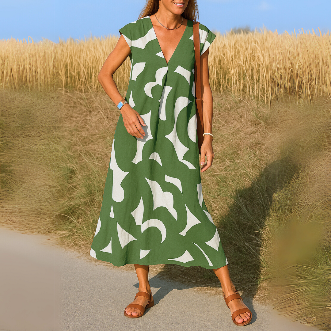 Brie™ | Robe fluide à col en V – légèreté, féminité et style au quotidien