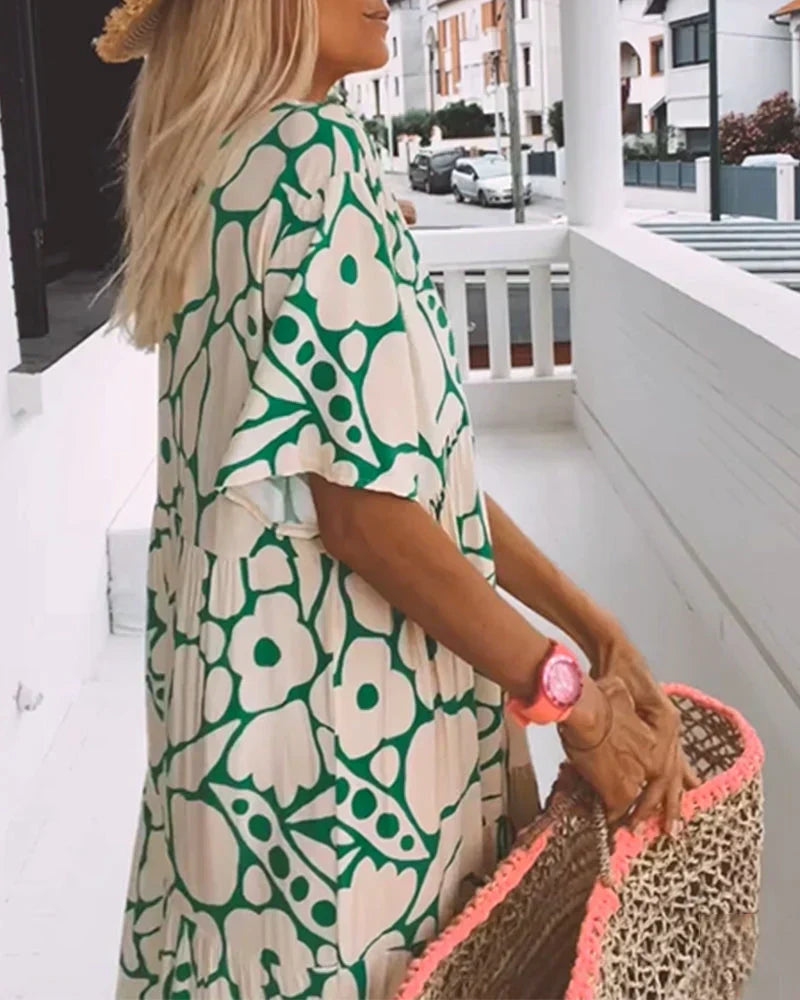 Florine™ | Robe d'été légère à col en V – fraîcheur, liberté et style sous le soleil
