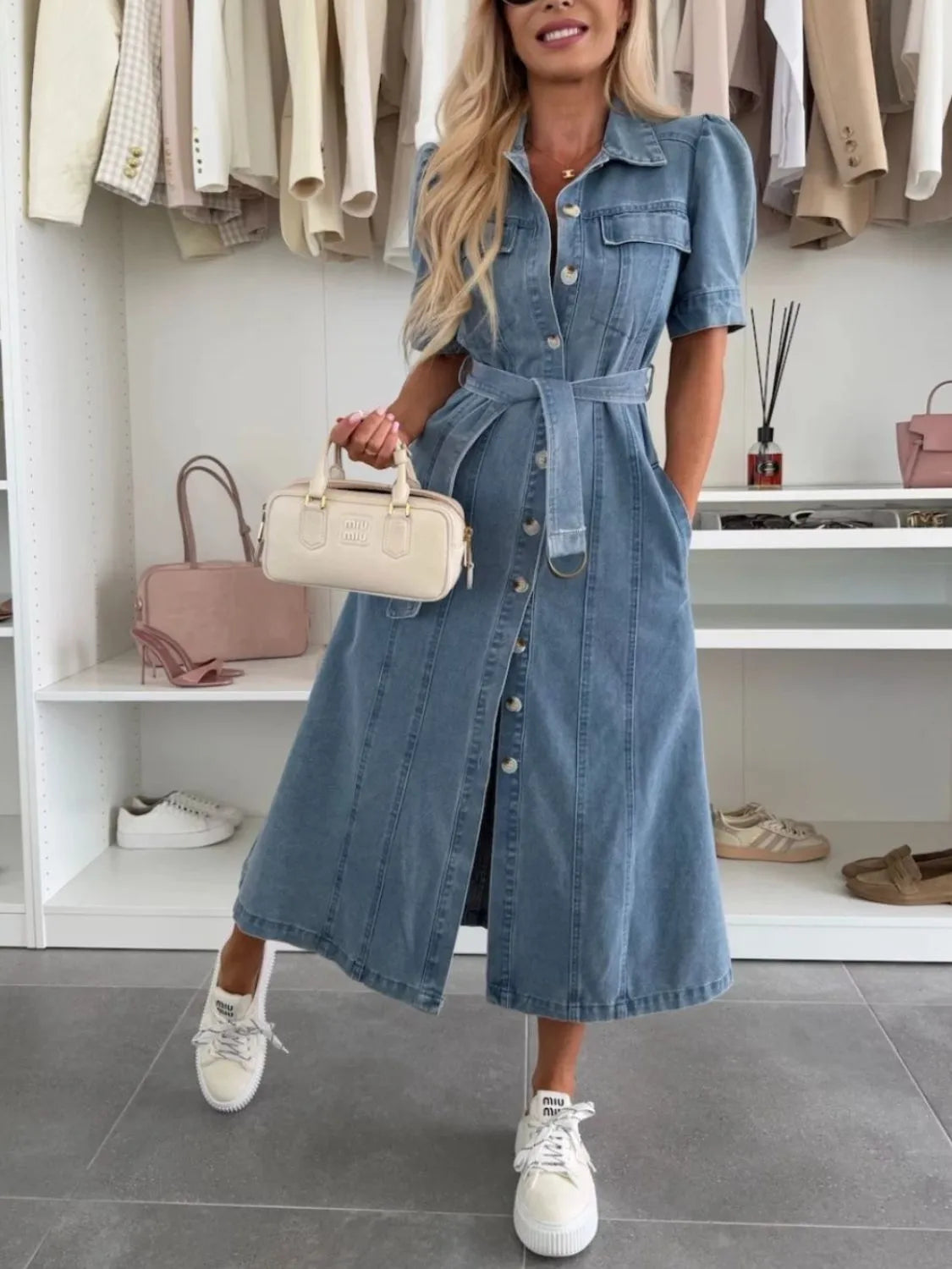 Gabrielle™ | Robe longue en denim à manches – confort moderne, style affirmé