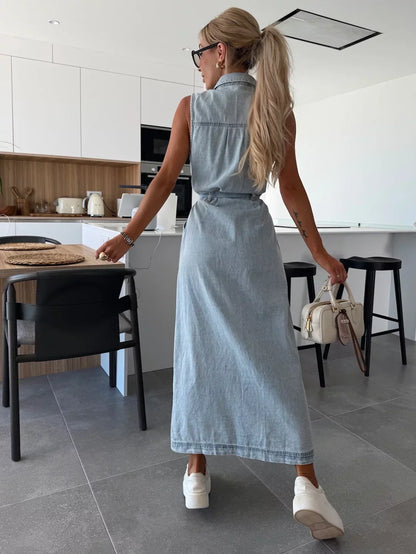 Élina™ | Robe longue en denim fluide – élégance sans effort, confort tout l’été