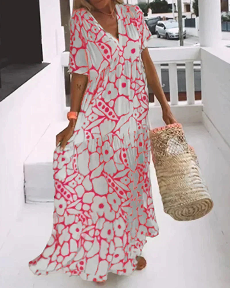 Florine™ | Robe d'été légère à col en V – fraîcheur, liberté et style sous le soleil