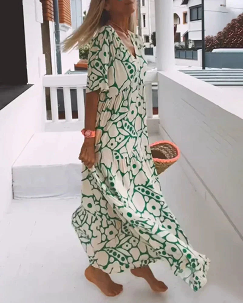 Florine™ | Robe d'été légère à col en V – fraîcheur, liberté et style sous le soleil