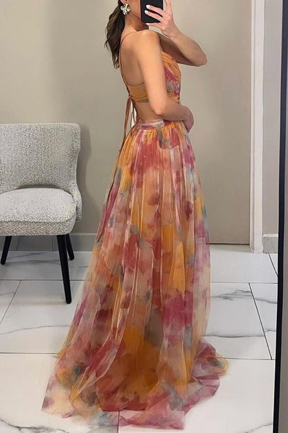 Isaline™ | Robe longue imprimée avec laçage ajustable – chic, féminine et pleine de grâce