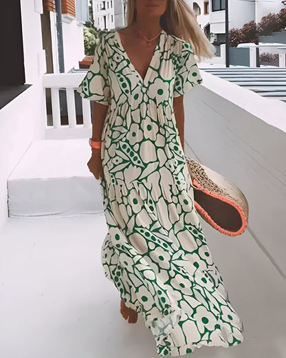 Florine™ | Robe d'été légère à col en V – fraîcheur, liberté et style sous le soleil