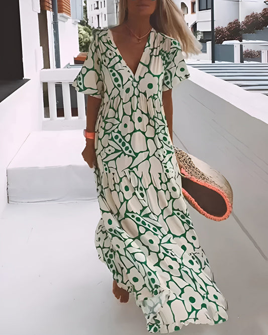 Florine™ | Robe d'été légère à col en V – fraîcheur, liberté et style sous le soleil