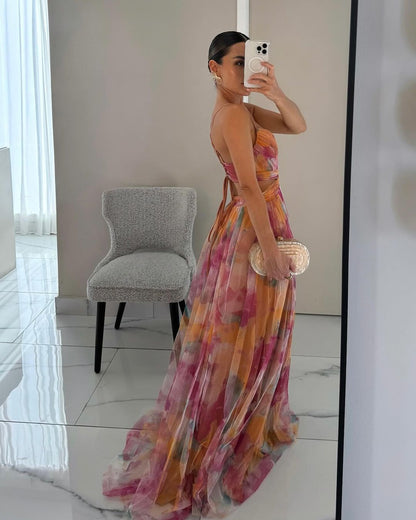 Isaline™ | Robe longue imprimée avec laçage ajustable – chic, féminine et pleine de grâce