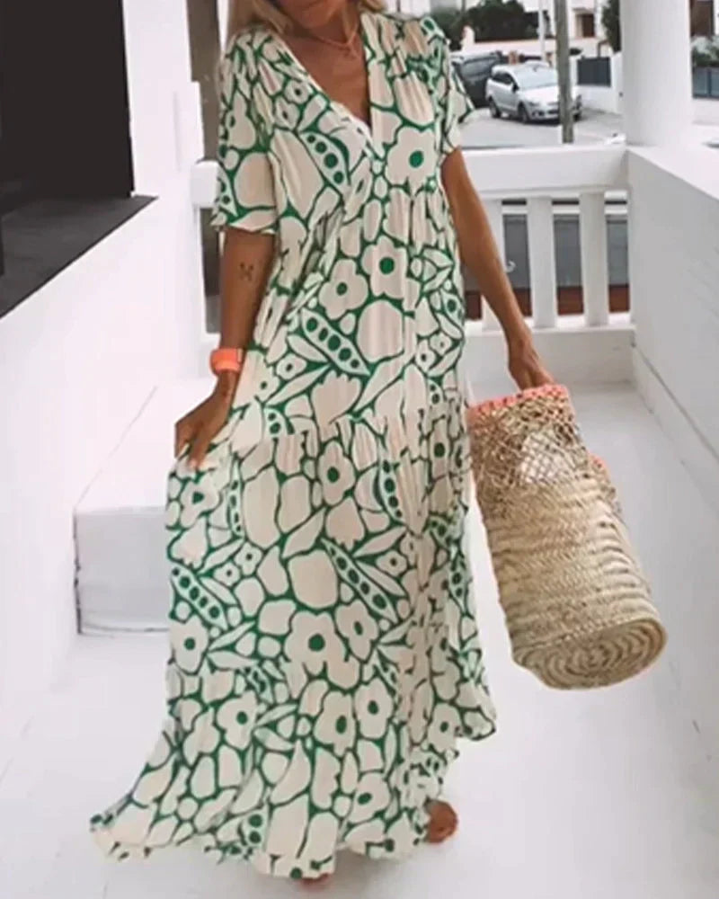 Florine™ | Robe d'été légère à col en V – fraîcheur, liberté et style sous le soleil