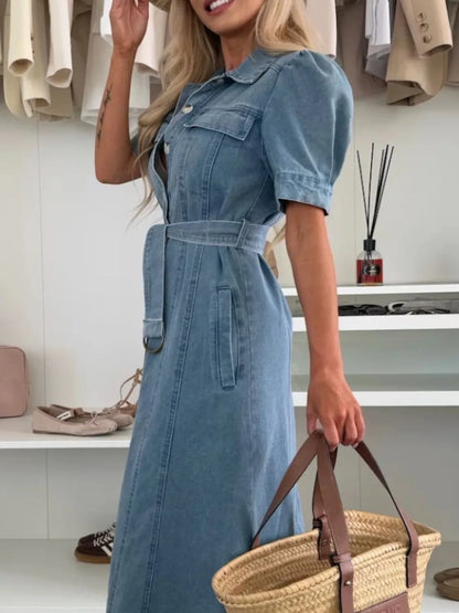 Gabrielle™ | Robe longue en denim à manches – confort moderne, style affirmé