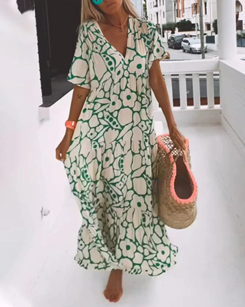 Florine™ | Robe d'été légère à col en V – fraîcheur, liberté et style sous le soleil
