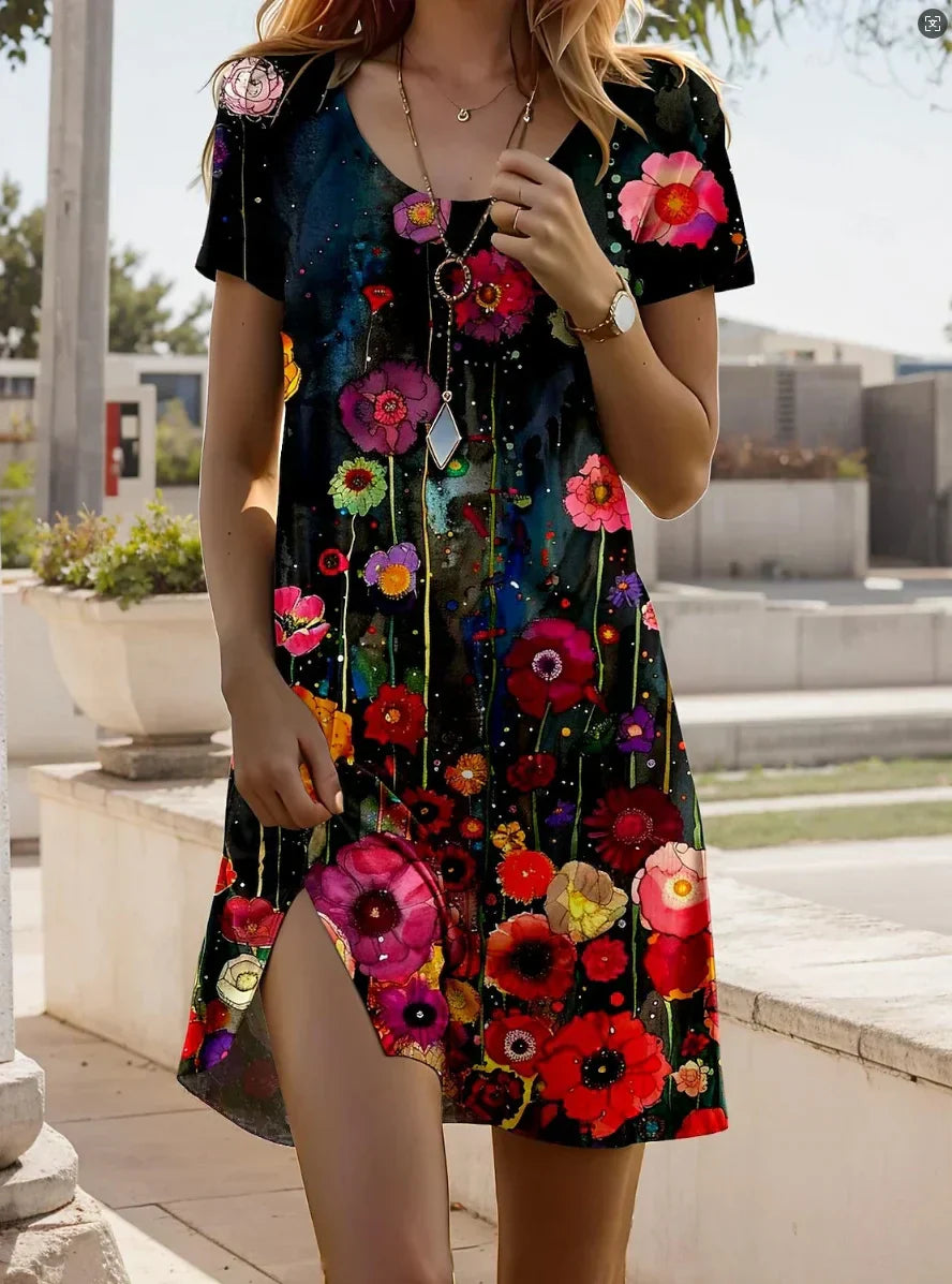 Céleste™ | Robe d’été fluide à imprimé artistique – liberté, couleur et confort
