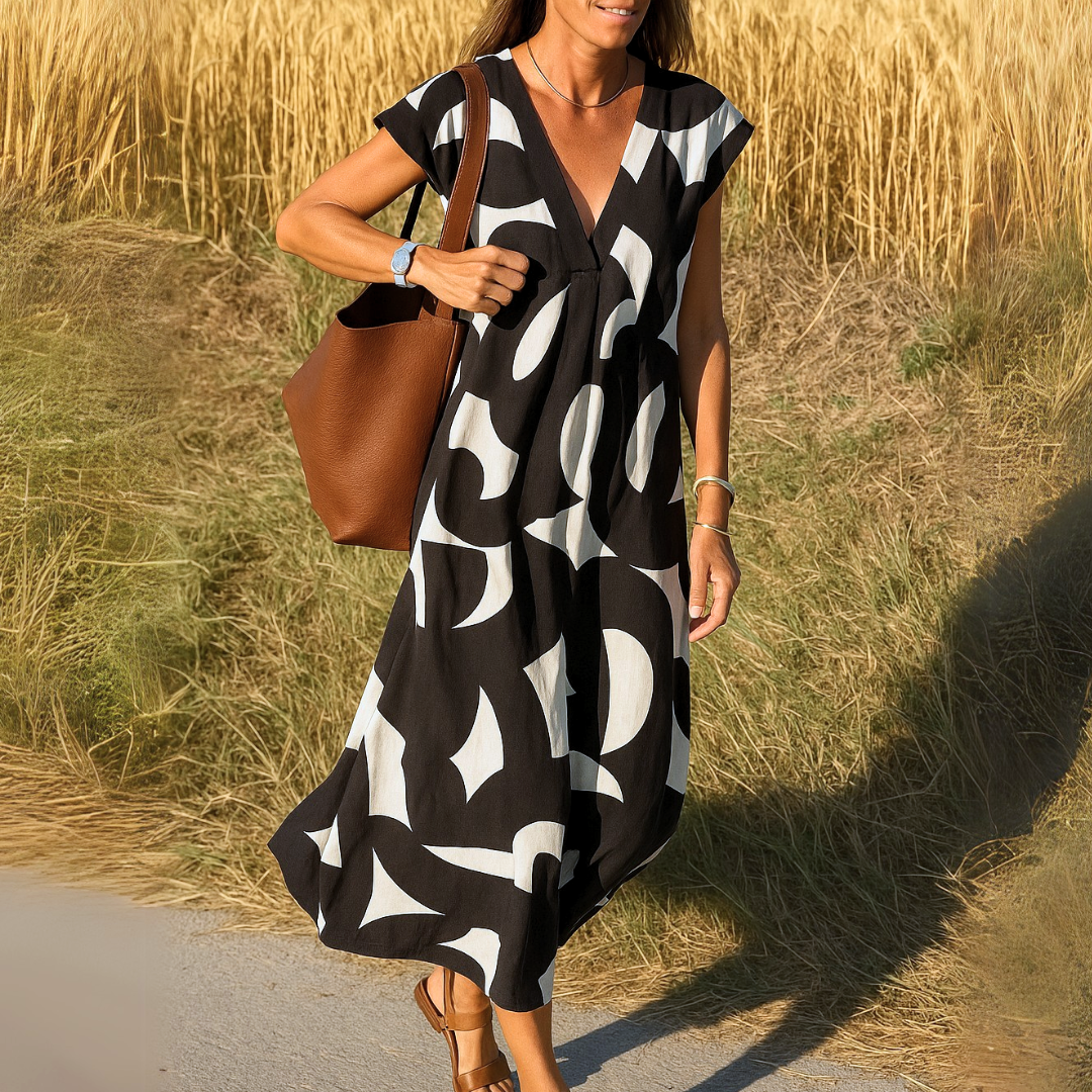 Brie™ | Robe fluide à col en V – légèreté, féminité et style au quotidien