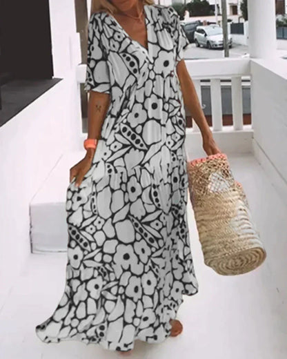 Florine™ | Robe d'été légère à col en V – fraîcheur, liberté et style sous le soleil