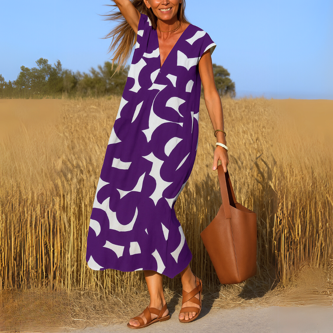 Brie™ | Robe fluide à col en V – légèreté, féminité et style au quotidien