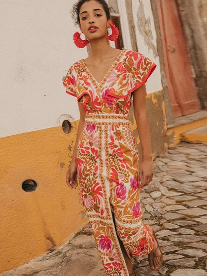Joséphine™ | Robe longue vintage avec manches sculptées – élégance intemporelle et charme d’exception
