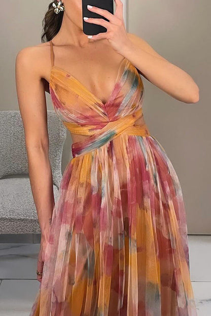 Isaline™ | Robe longue imprimée avec laçage ajustable – chic, féminine et pleine de grâce