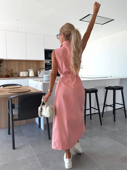 Élina™ | Robe longue en denim fluide – élégance sans effort, confort tout l’été