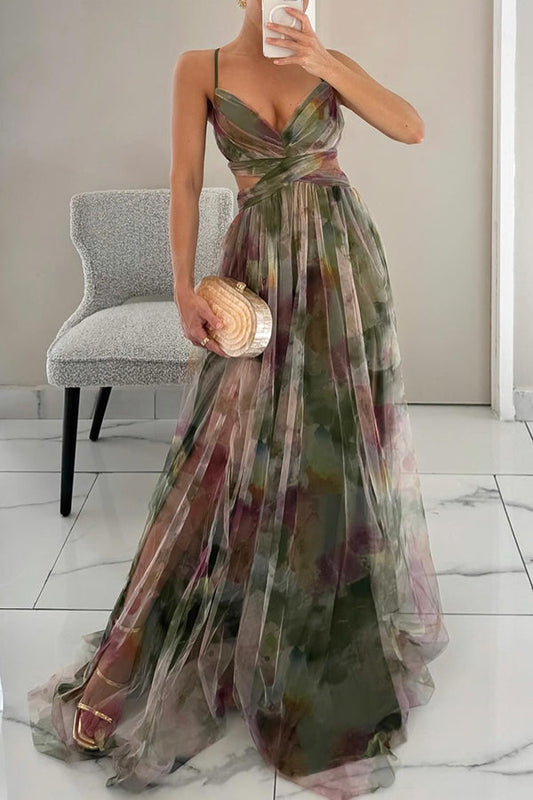 Isaline™ | Robe longue imprimée avec laçage ajustable – chic, féminine et pleine de grâce