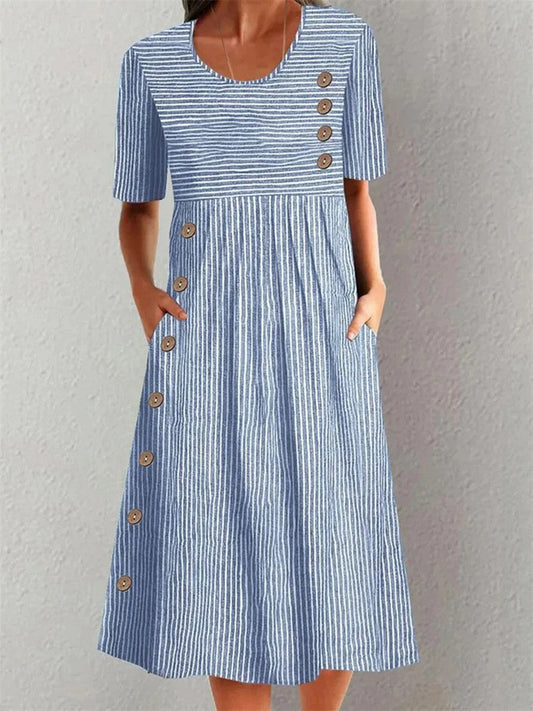 Diane™ | Robe midi rayée en coton léger – élégance discrète et confort absolu