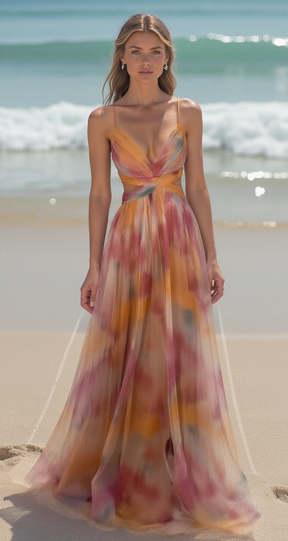 Isaline™ | Robe longue imprimée avec laçage ajustable – chic, féminine et pleine de grâce
